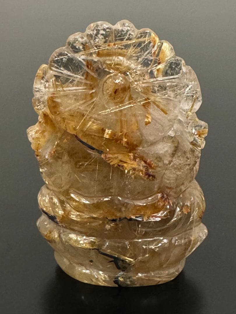 ルチルクォーツ　ガネーシャ像　太陽放射タイタンルチル　ルチルクオーツ