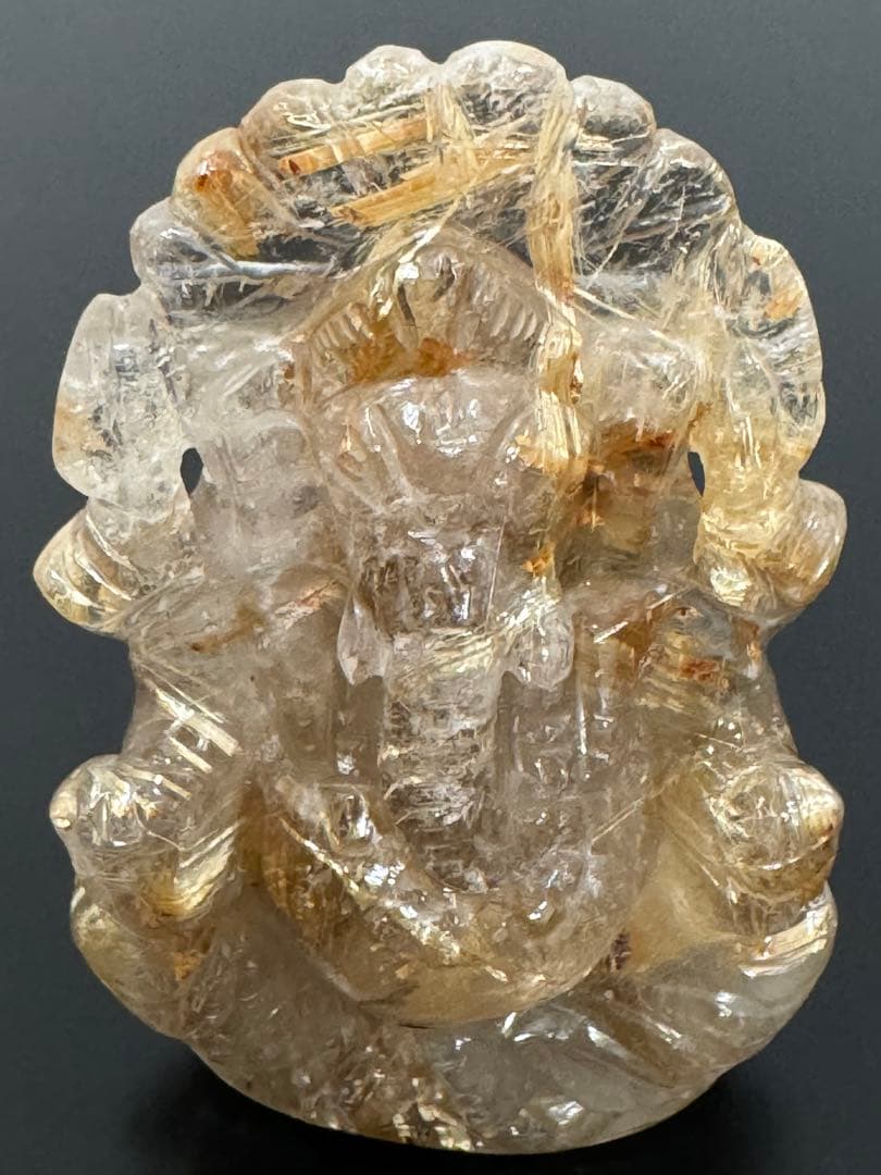 ルチルクォーツ　ガネーシャ像　太陽放射タイタンルチル　ルチルクオーツ