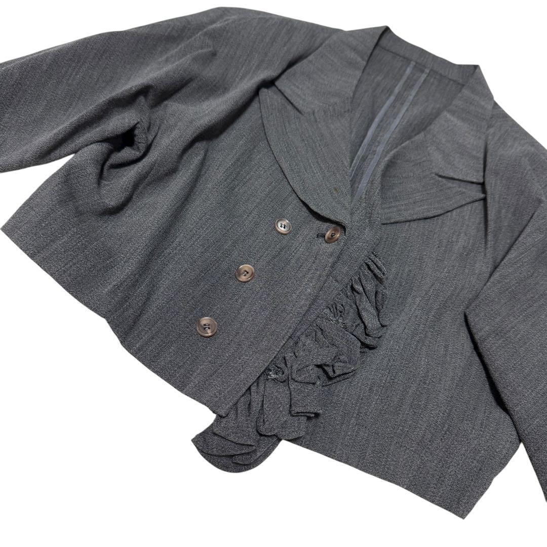 y's ワイズ　テーラードジャケット クロップド丈　ダブル　フリル　グレー