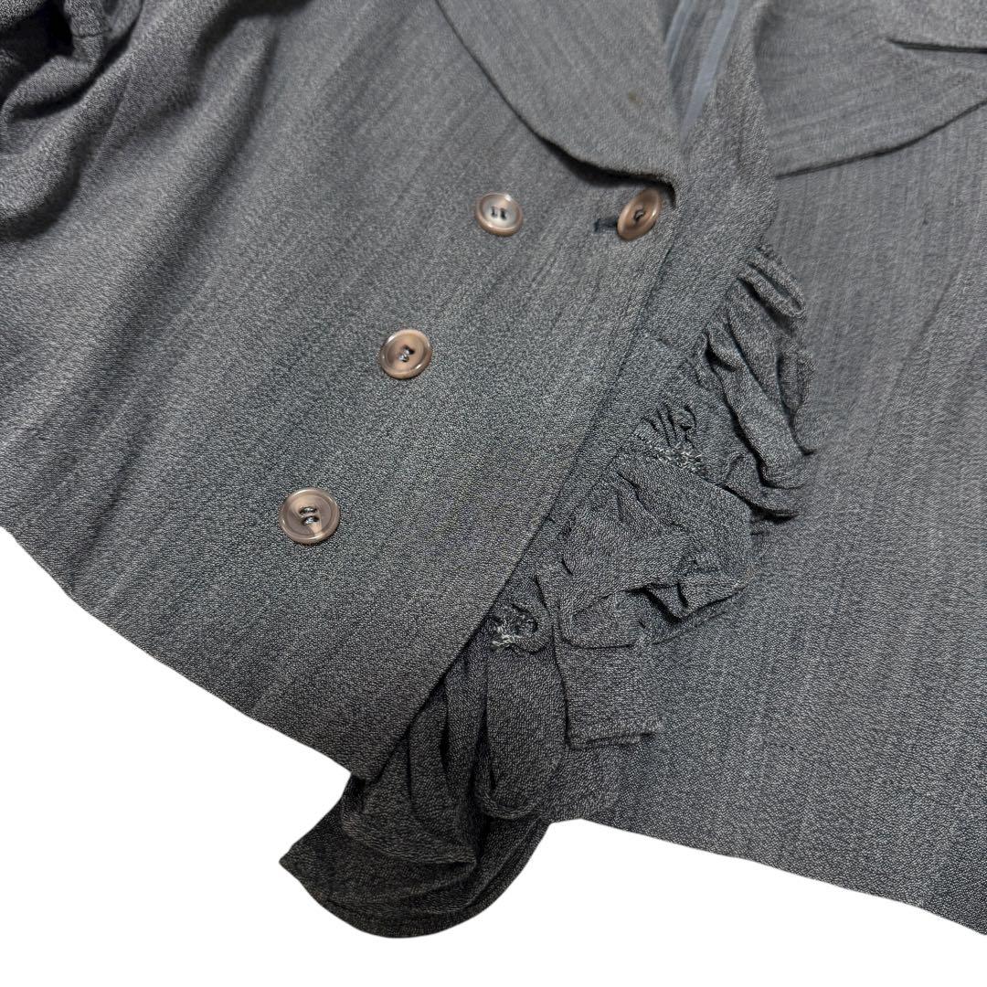 y's ワイズ　テーラードジャケット クロップド丈　ダブル　フリル　グレー