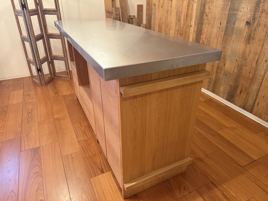 【展示品】※値下げ※オーダーメイド家具　木製キッチンカウンター ステンレス天板