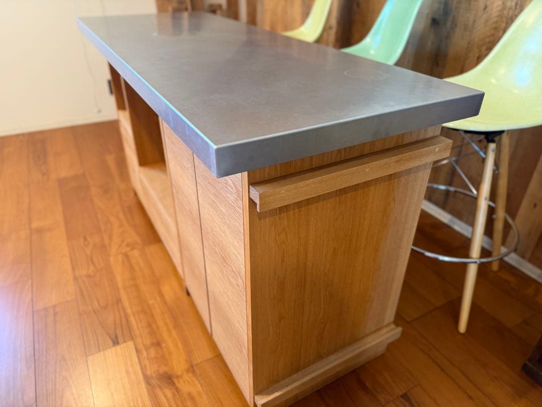 【展示品】※値下げ※オーダーメイド家具　木製キッチンカウンター ステンレス天板