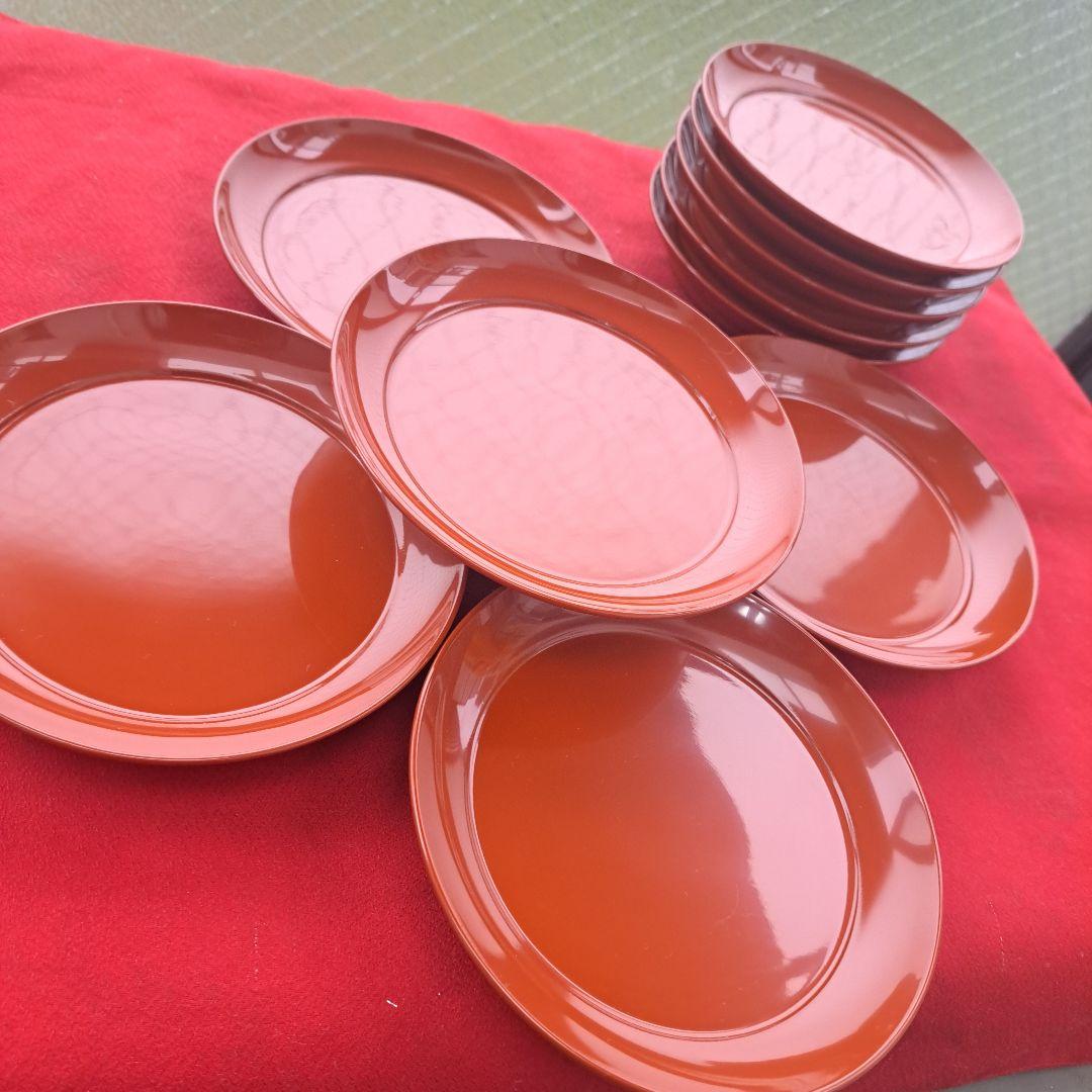 【京都漆器　楪子×10客】天然木製　洗朱色　長期保管品