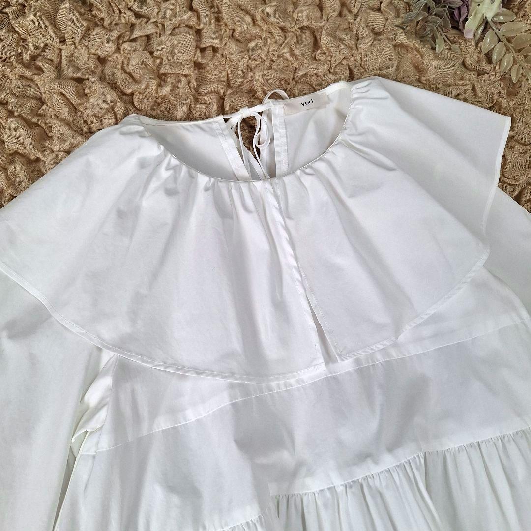 【美品】yori ヨリ　フリルカラーティアードチュニック　ホワイト　フリーサイズ