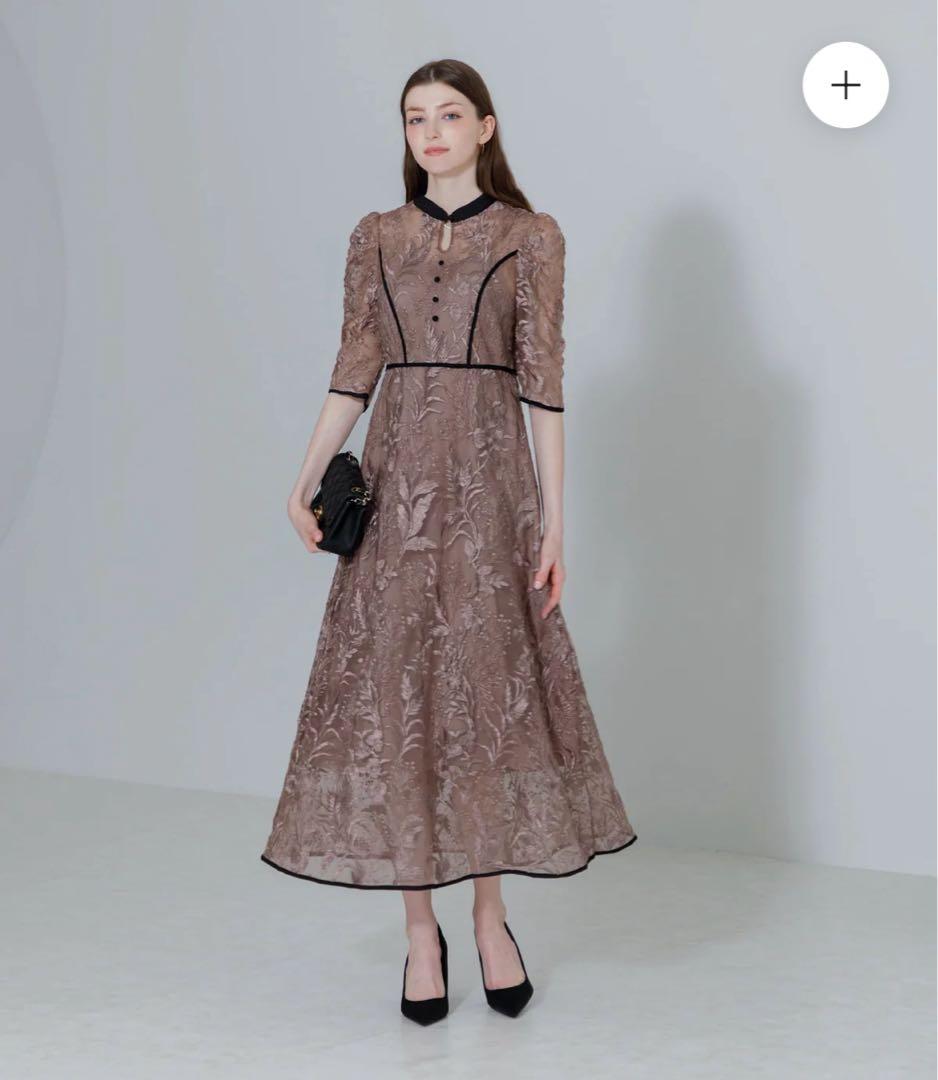 Leja 花柄チュールパフスリーブワンピースドレス　パープル