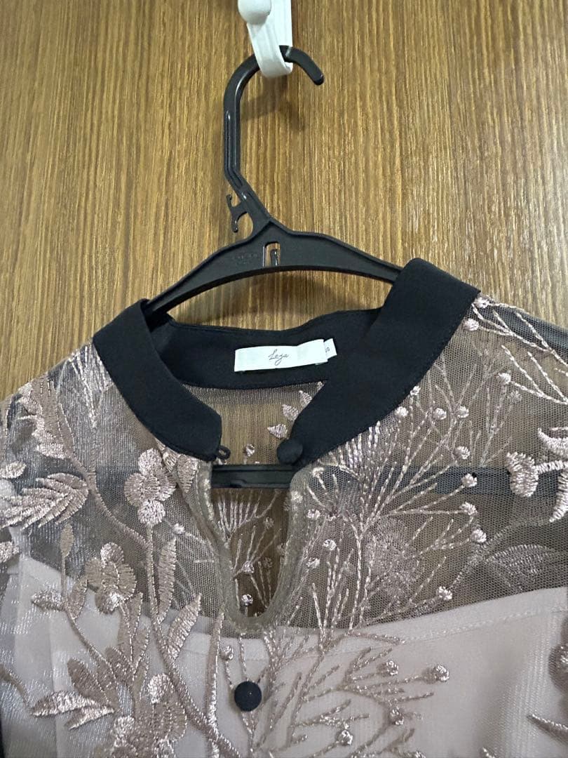 Leja 花柄チュールパフスリーブワンピースドレス　パープル