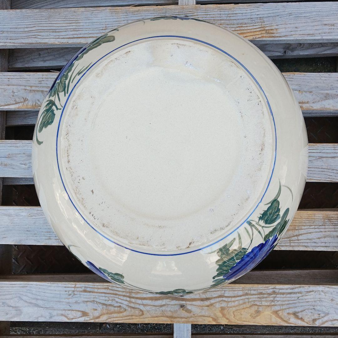 新品　∅50　陶器　睡蓮鉢　特大　メダカ鉢　難有　手書き絵　花柄　手造りLKB2