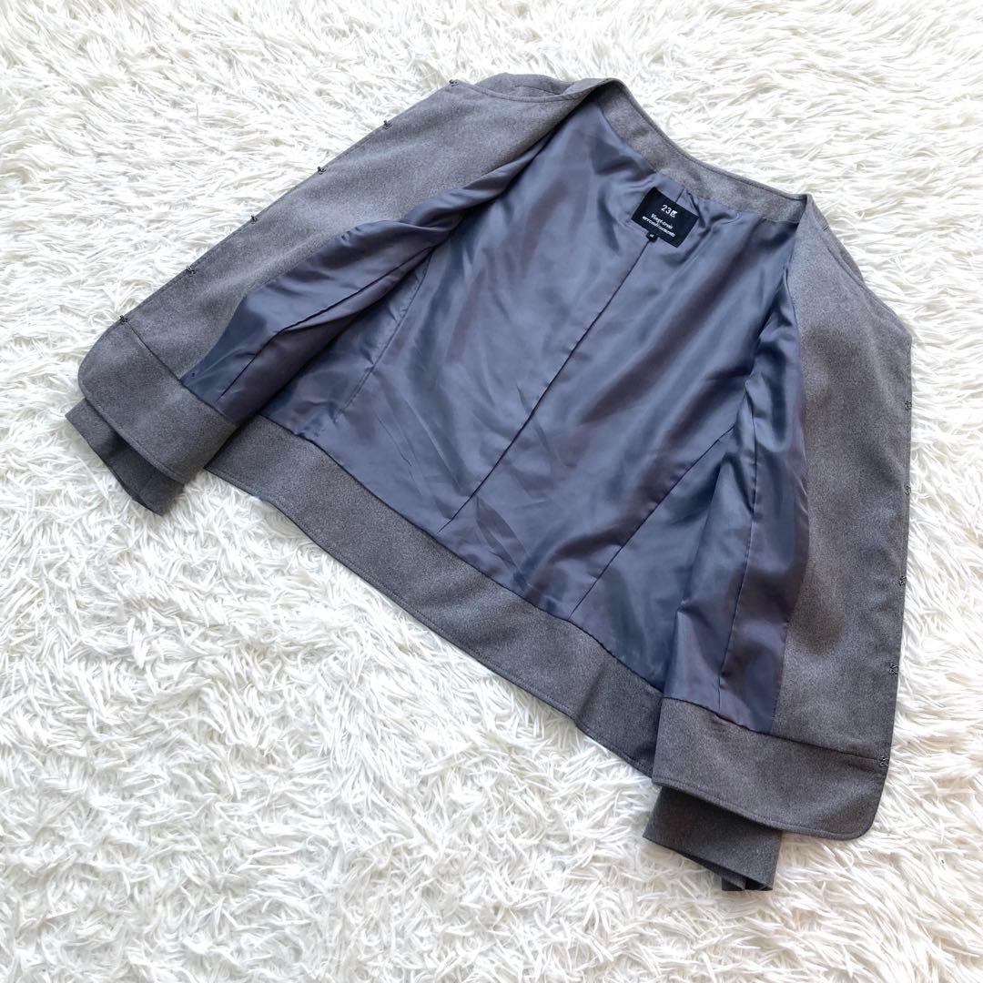 【大きいサイズ】23区　ノーカラージャケット　スエード　セットアップ　スカート