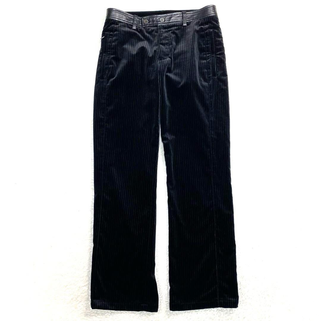 EMPORIO ARMANI ベロアスラックス　ストライプ　ストレート　レザー