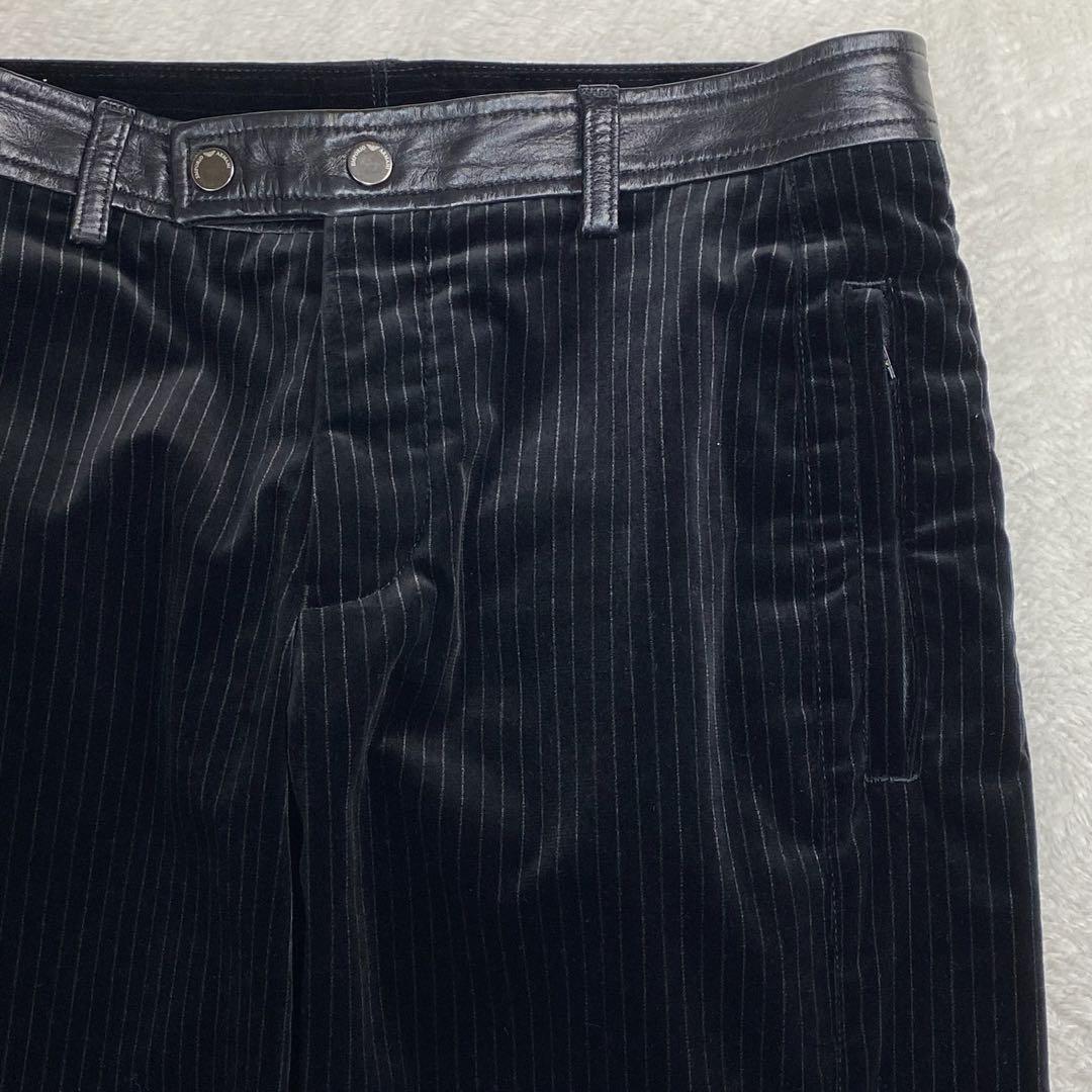 EMPORIO ARMANI ベロアスラックス　ストライプ　ストレート　レザー