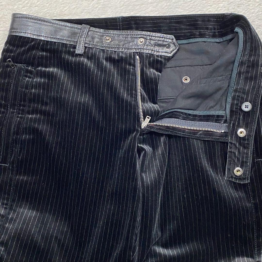 EMPORIO ARMANI ベロアスラックス　ストライプ　ストレート　レザー