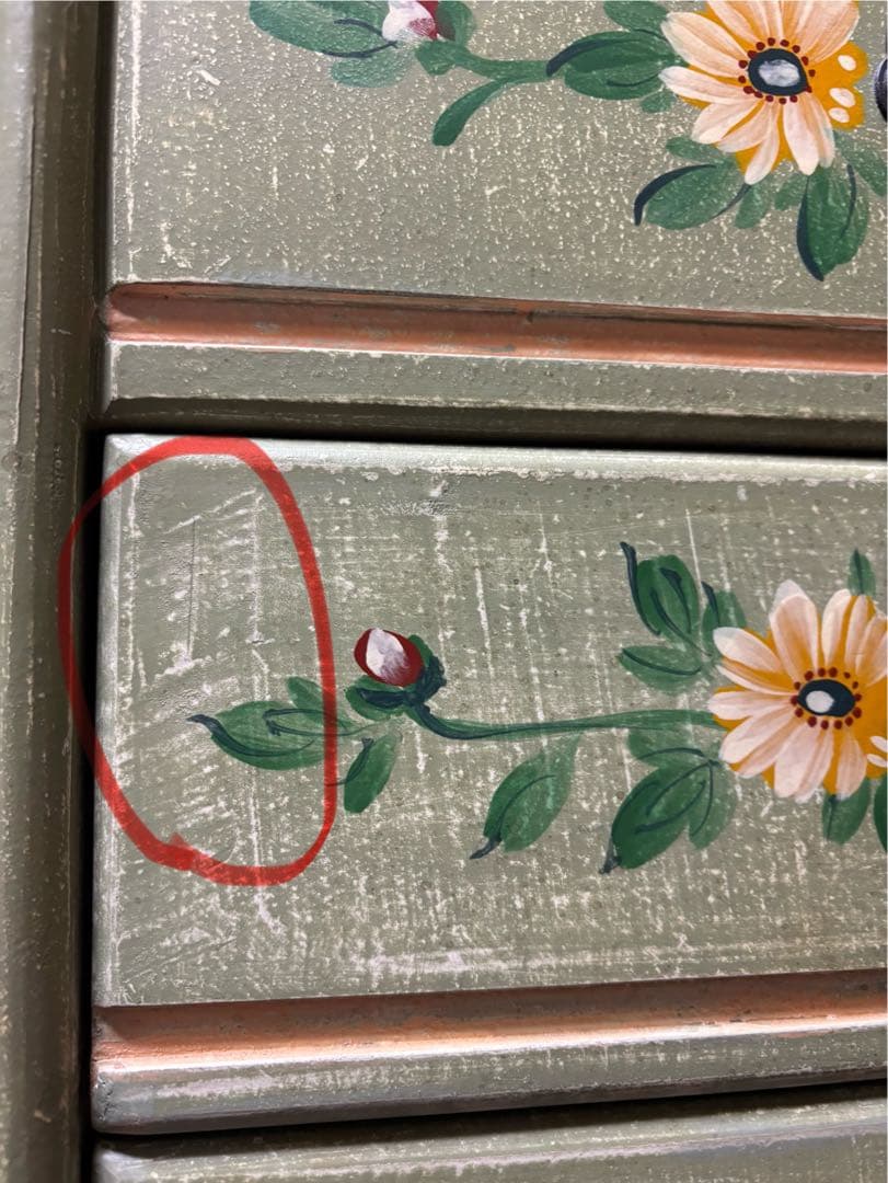 トールペイントの収納チェスト 鏡付き