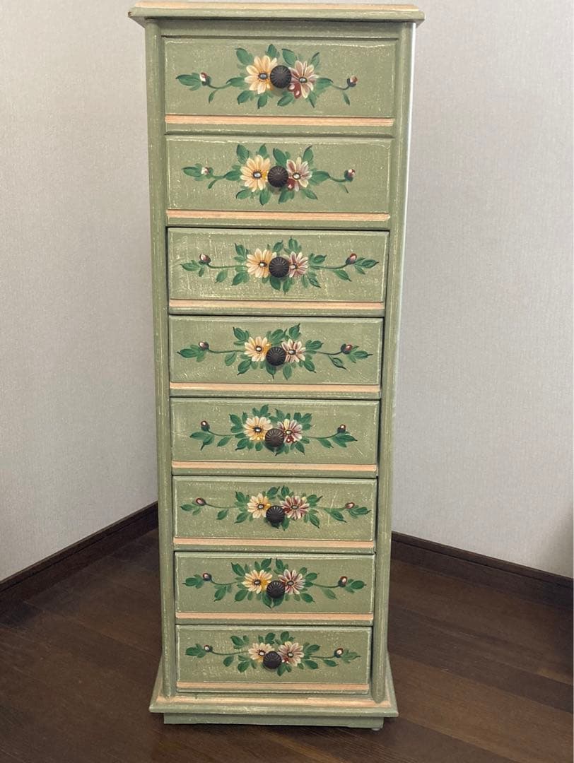 トールペイントの収納チェスト 鏡付き