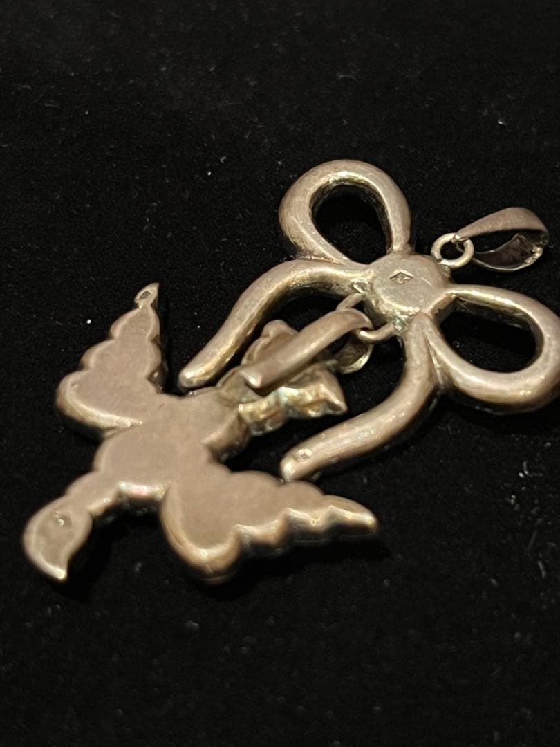 リボンと鳩　ヴィクトリアン　チャーム　イギリス　アンティーク　ネックレス