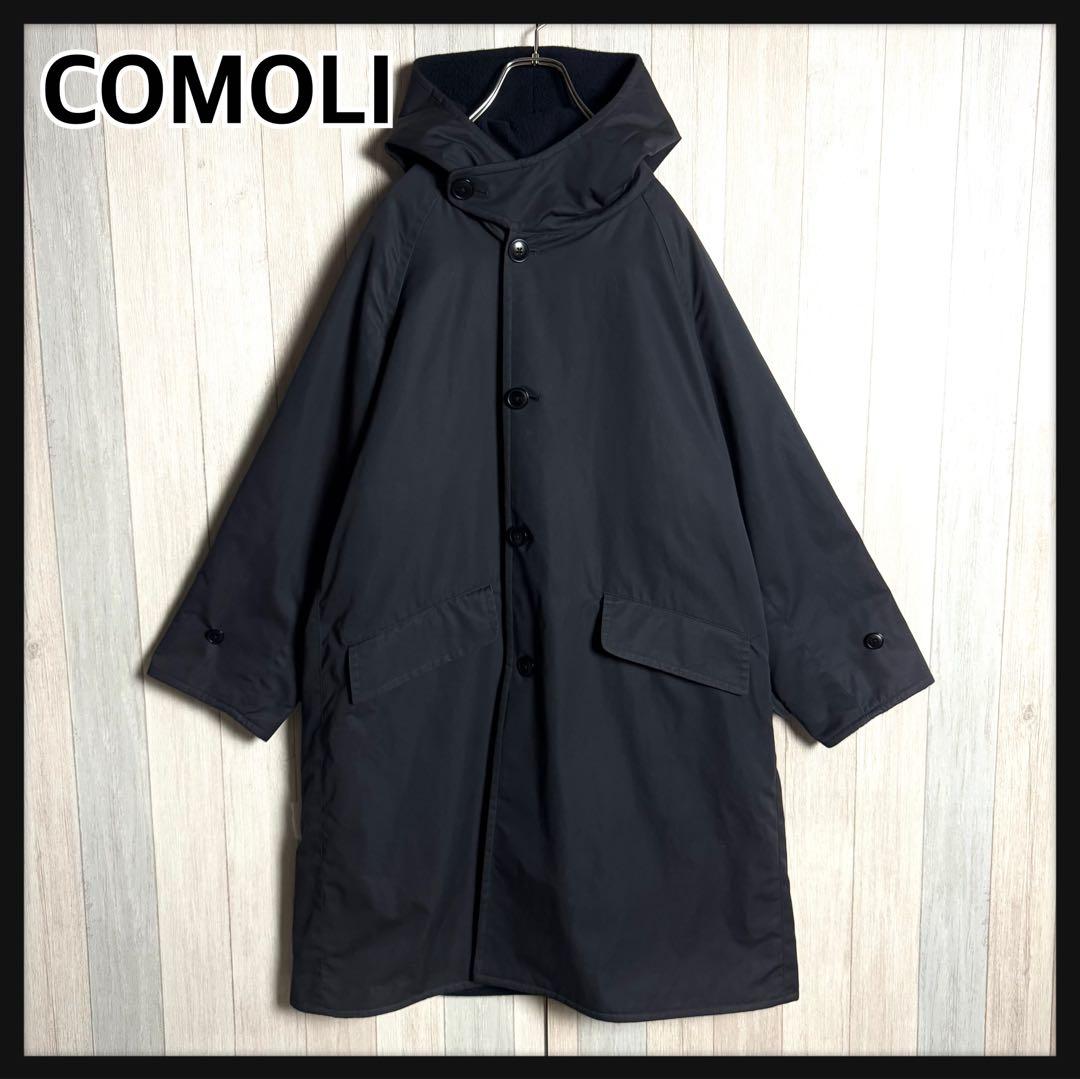 3263【定番人気デザイン・美品】コモリ ウール裏地 ロング フーデットコート