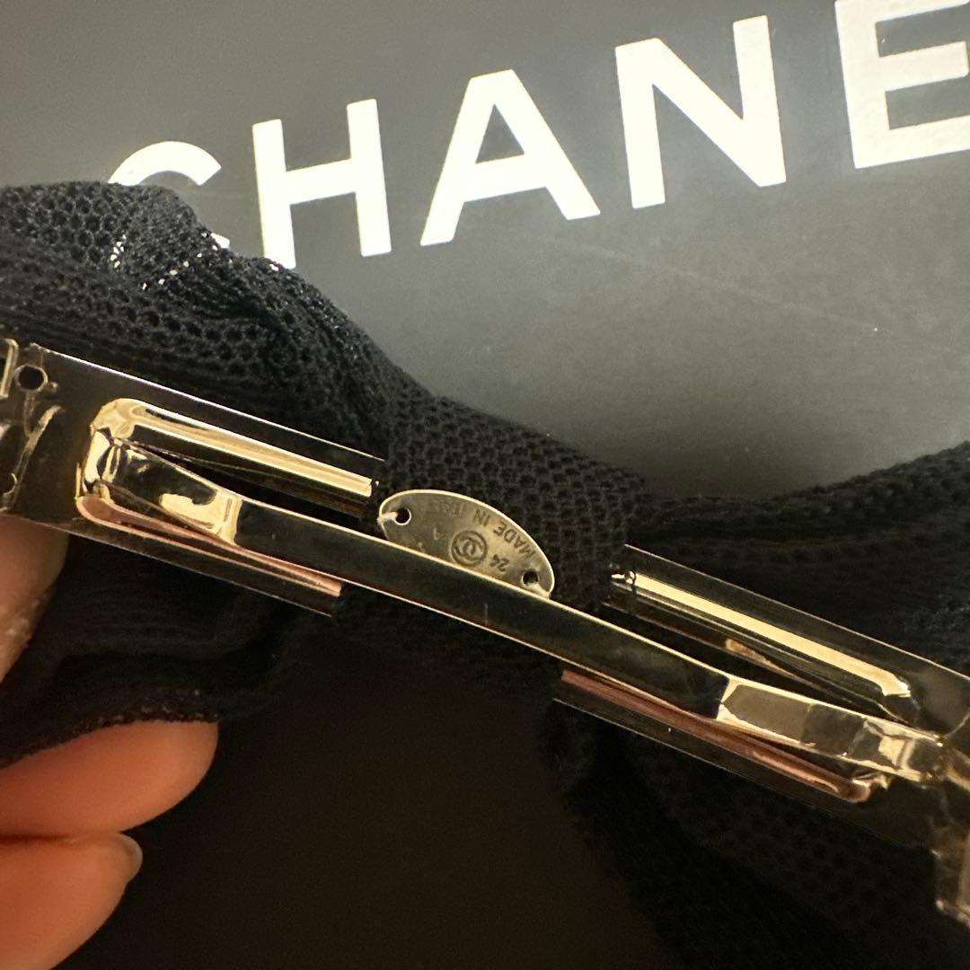 CHANEL ブラックメッシュリボンヘアクリップ