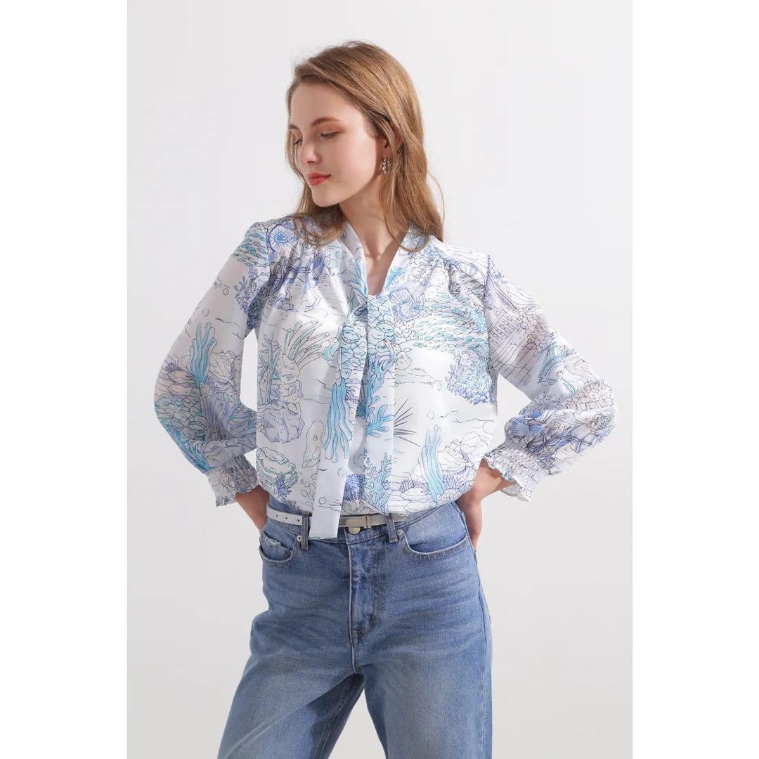 く*る様 PINKY&DIANNE ノーティカルプリントブラウス ブルー