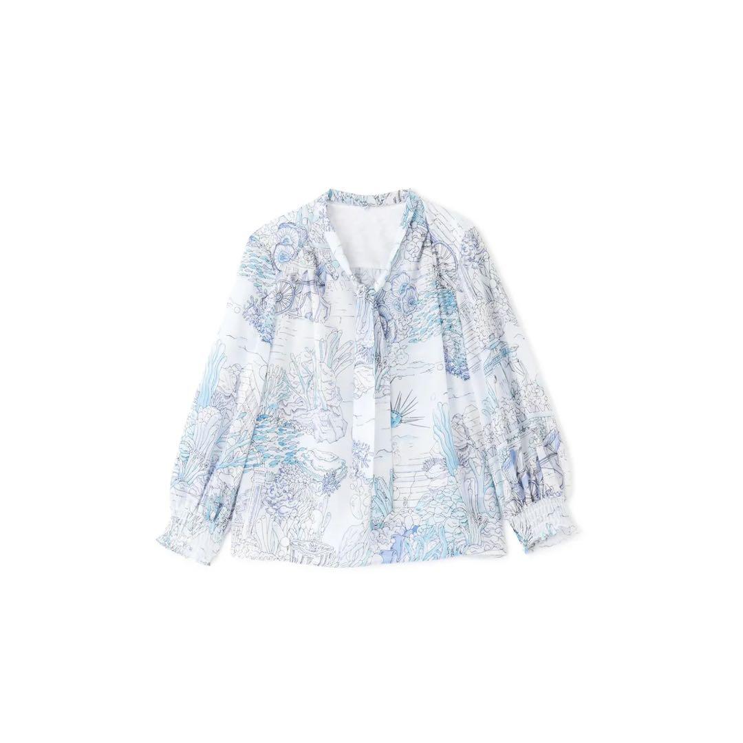 く*る様 PINKY&DIANNE ノーティカルプリントブラウス ブルー