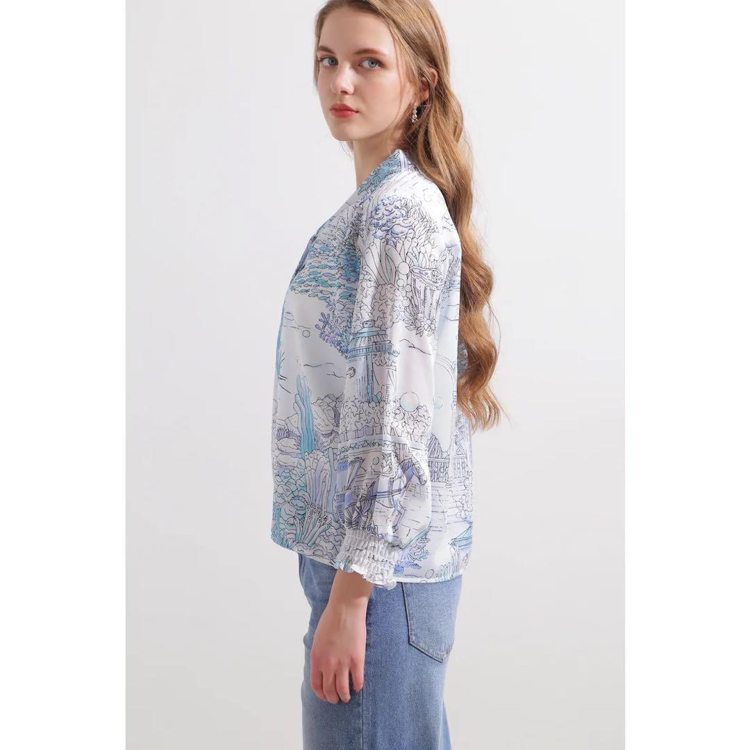 く*る様 PINKY&DIANNE ノーティカルプリントブラウス ブルー