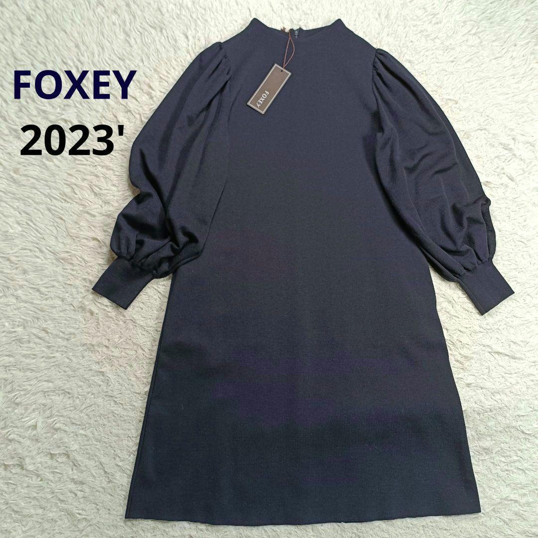 タグ付✨23年フォクシー　カミーユドレス　パフスリーブ　38　ミッドナイトブルー