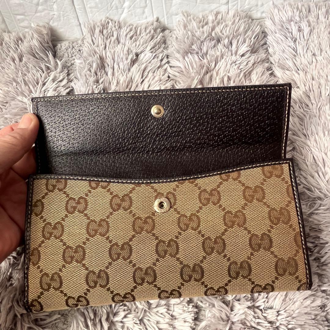 良品✨GUCCI プリンシー　GGキャンバス　ブラウン　シェリーライン　長財布