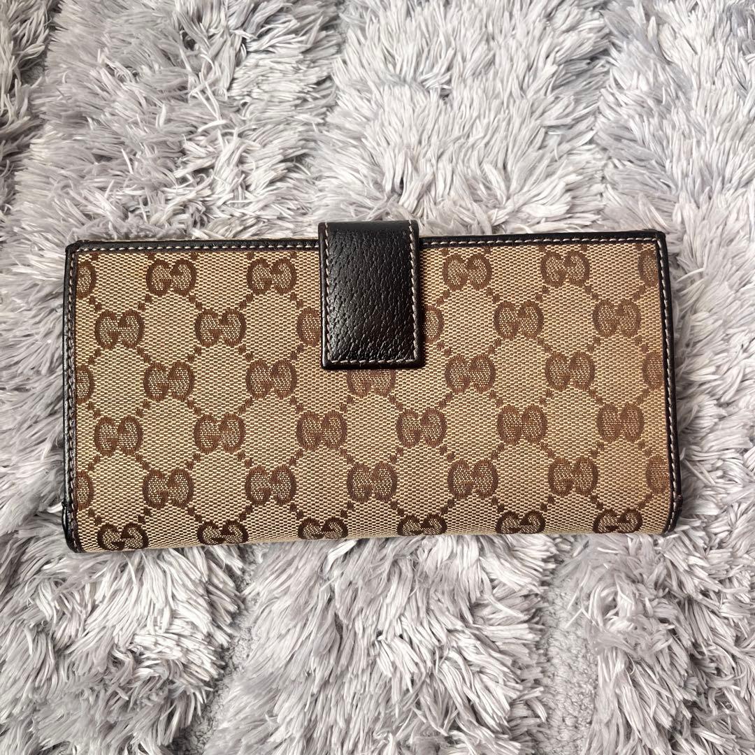 良品✨GUCCI プリンシー　GGキャンバス　ブラウン　シェリーライン　長財布