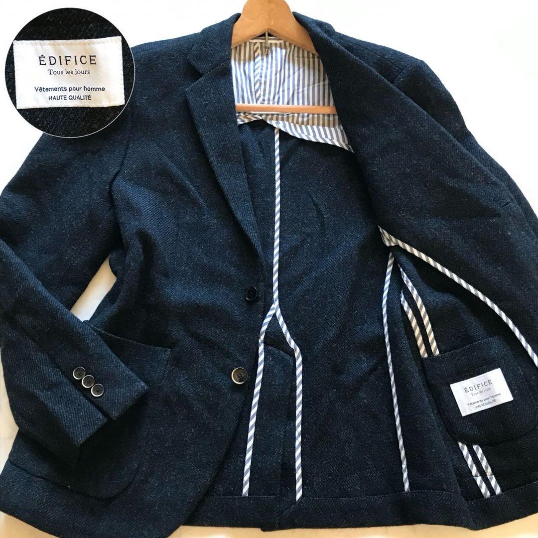 美品/XLサイズ✨エディフィス テーラードジャケット ヘリンボーン ツイード 紺