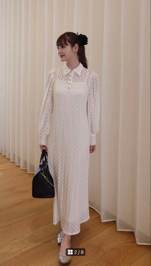 Acka. シャツディテールレースワンピース　ホワイト