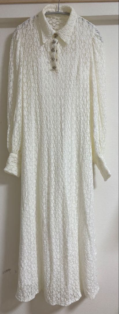 Acka. シャツディテールレースワンピース　ホワイト