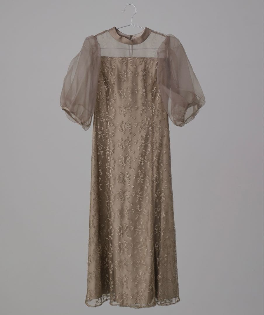 オーガンジーパフスリーブ刺繍レースドレス結婚式同窓会お呼ばれワンピース