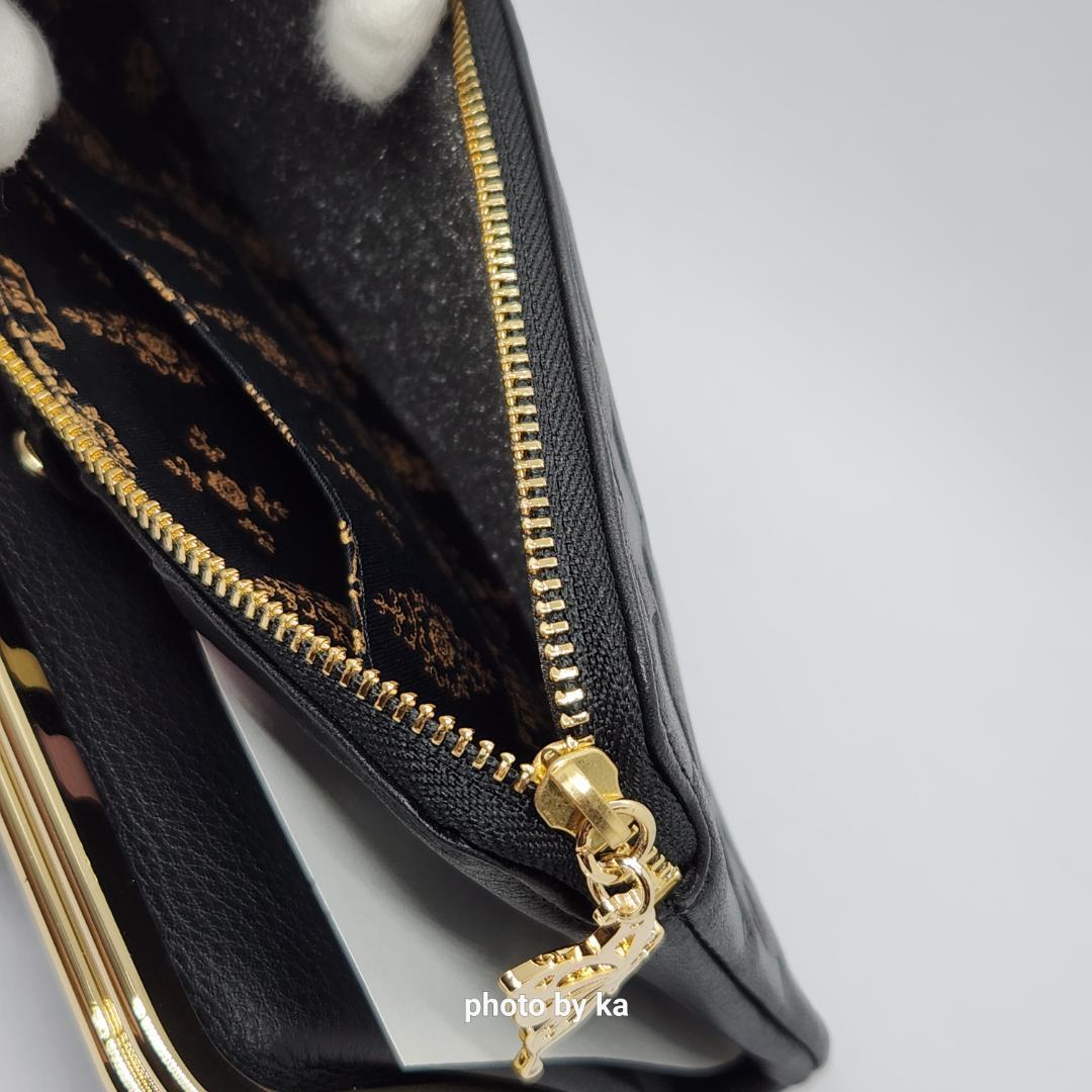 ブラック 新品 アナスイ ANNA SUI がま口 長財布 プレイングキャット