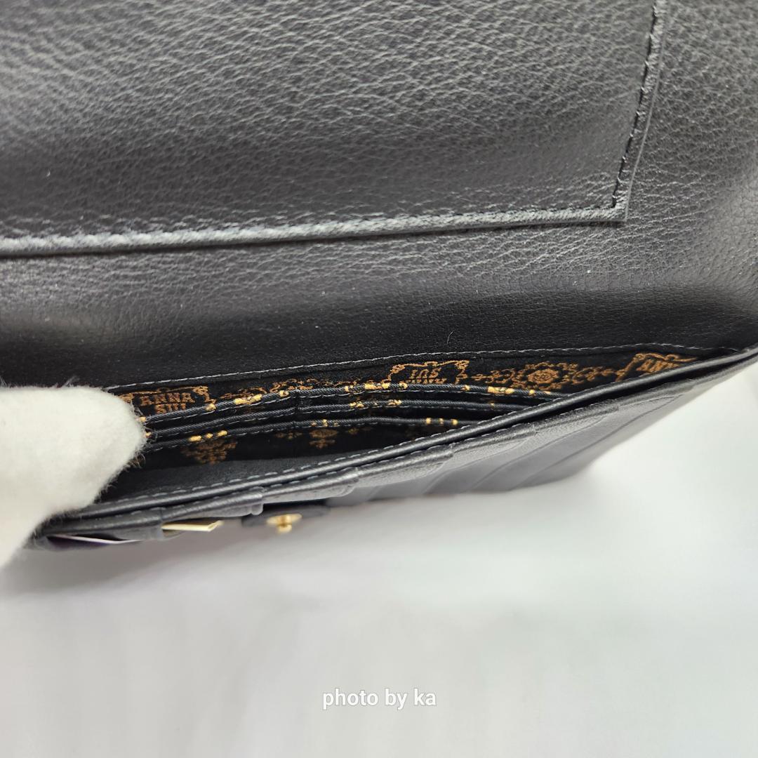 ブラック 新品 アナスイ ANNA SUI がま口 長財布 プレイングキャット