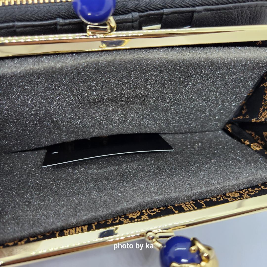 ブラック 新品 アナスイ ANNA SUI がま口 長財布 プレイングキャット
