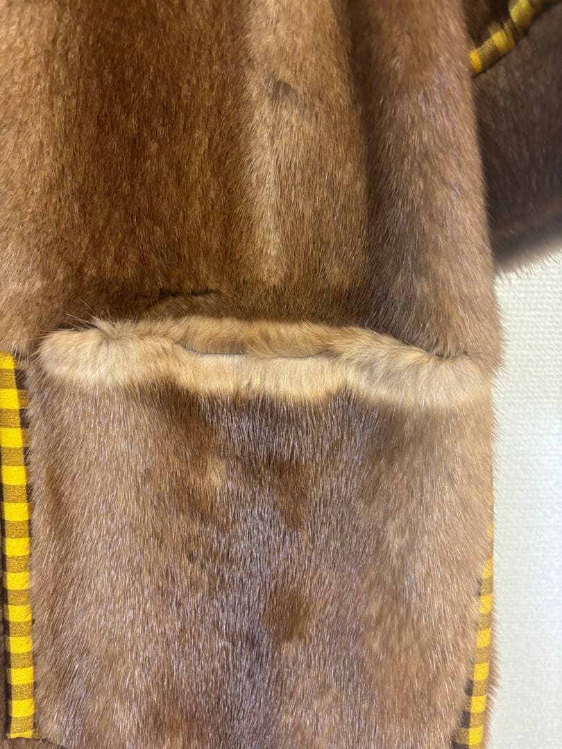 Fendi ミンクファーコート 裏地チェック柄