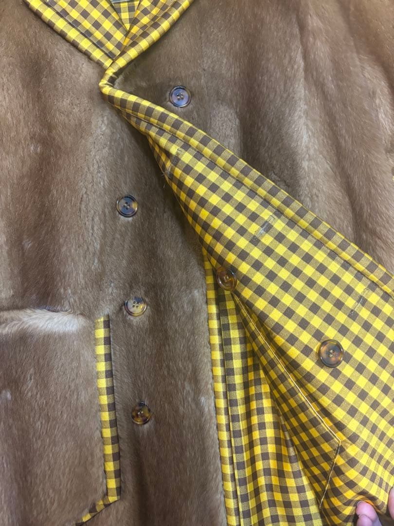 Fendi ミンクファーコート 裏地チェック柄