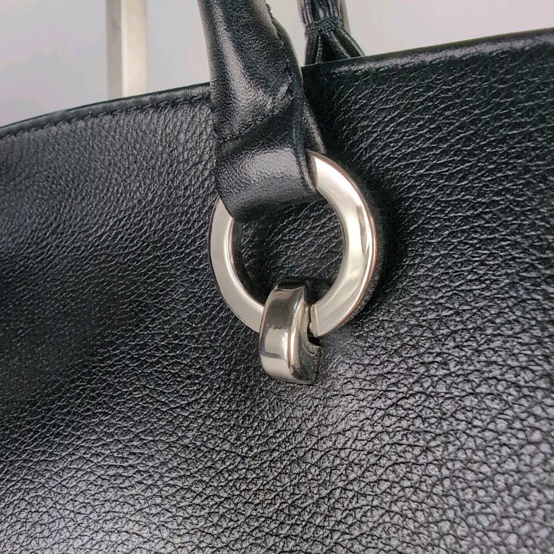 HAMANO ハマノ トートバッグ 黒×金具シルバー レザー A4収納可