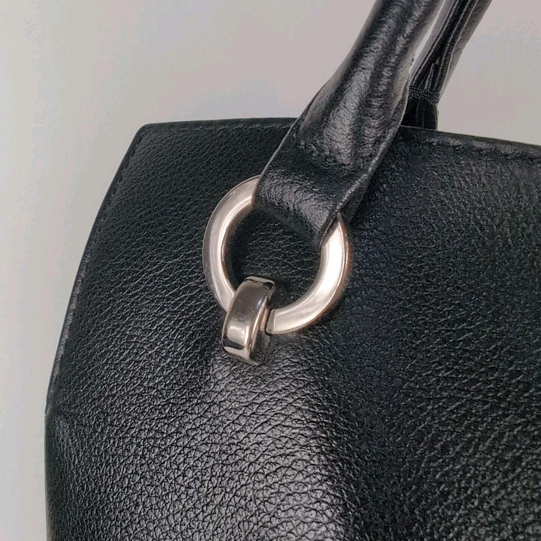 HAMANO ハマノ トートバッグ 黒×金具シルバー レザー A4収納可