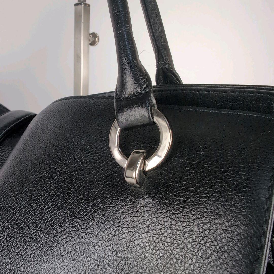 HAMANO ハマノ トートバッグ 黒×金具シルバー レザー A4収納可