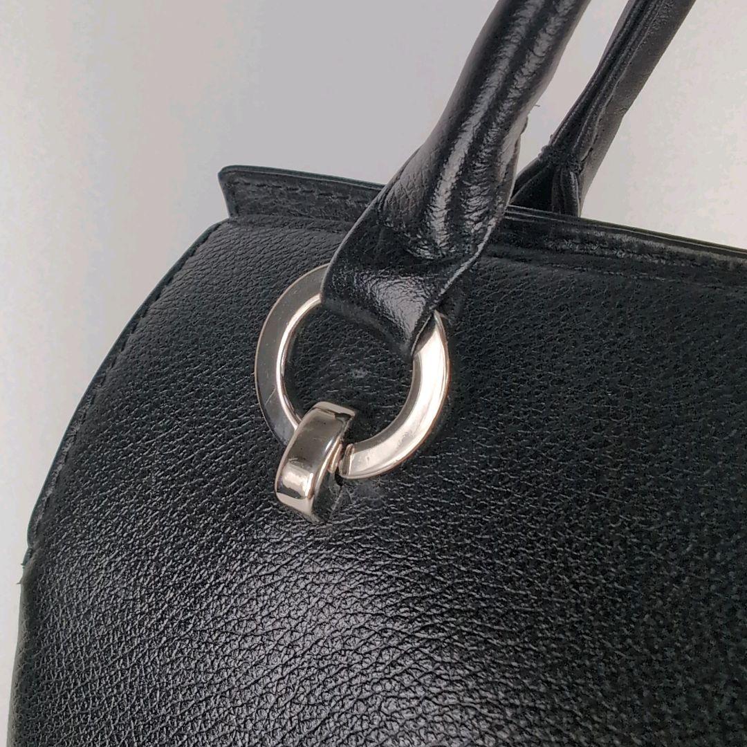 HAMANO ハマノ トートバッグ 黒×金具シルバー レザー A4収納可