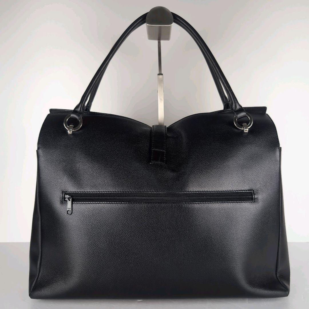 HAMANO ハマノ トートバッグ 黒×金具シルバー レザー A4収納可