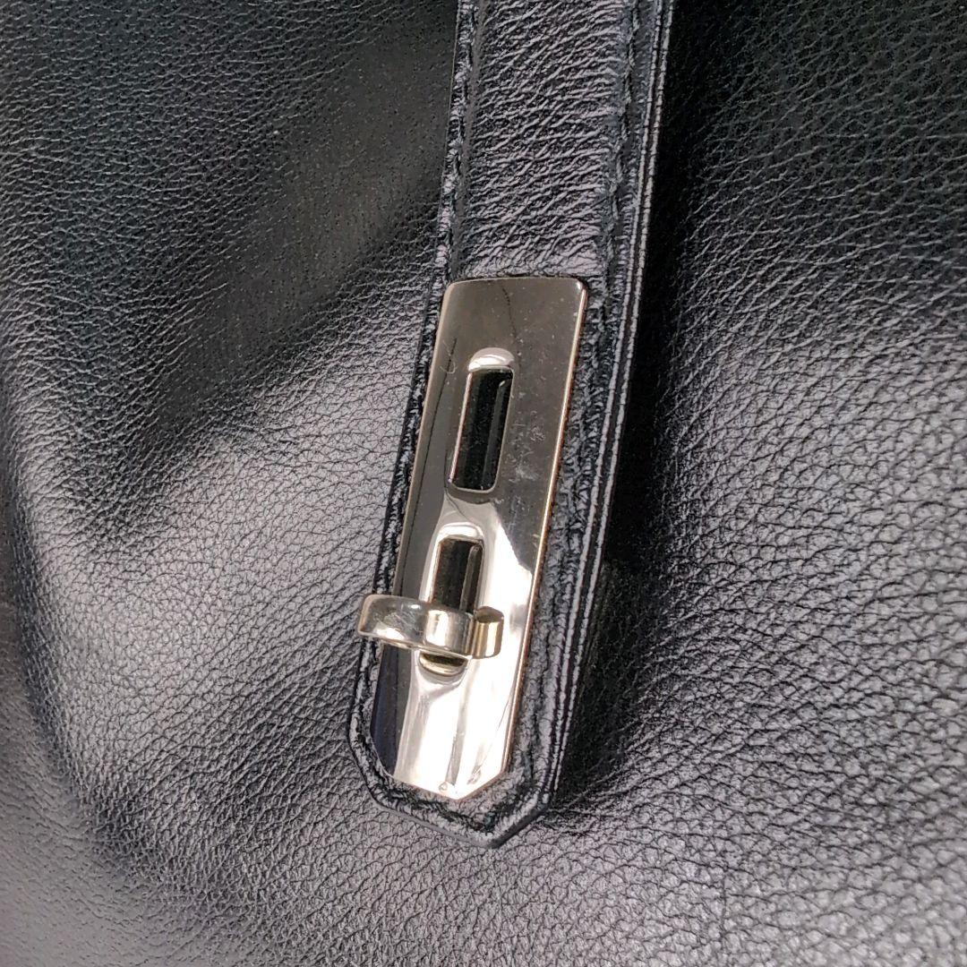 HAMANO ハマノ トートバッグ 黒×金具シルバー レザー A4収納可