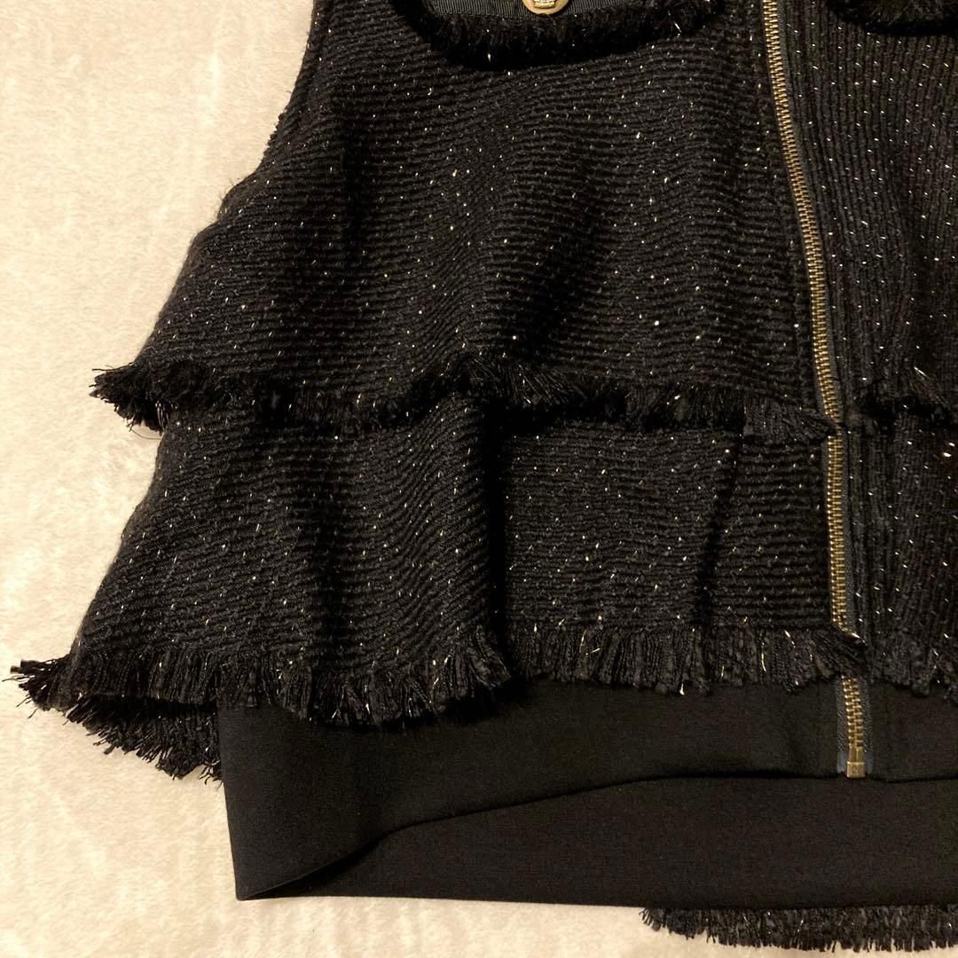 【現行品】美品 vin バックフリルツイードベスト ブラック YAMADAYA