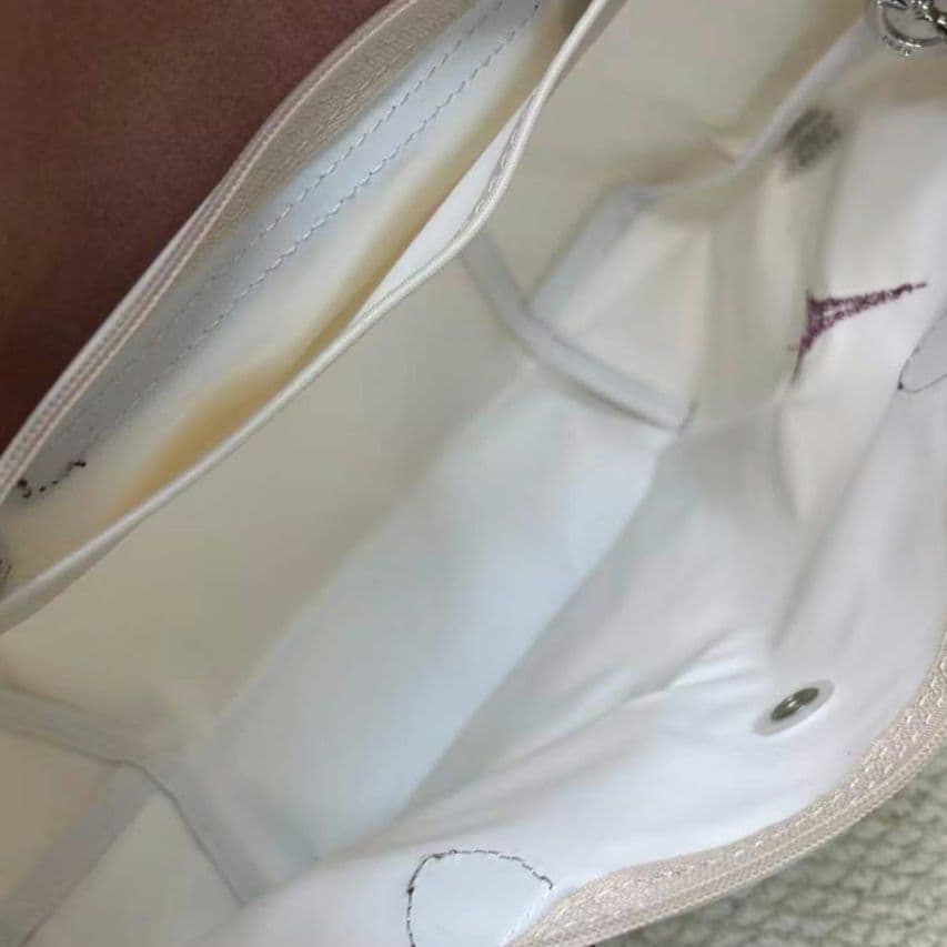 残①Longchamp エッフェル塔刺繍 ハンドバッグ S ホワイト/ピンク