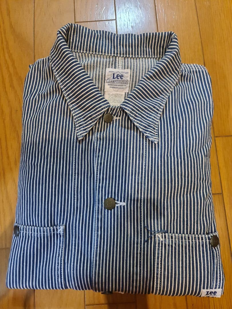 ★90s Leeヒッコリーストライプカバーオールジャケット0412美品