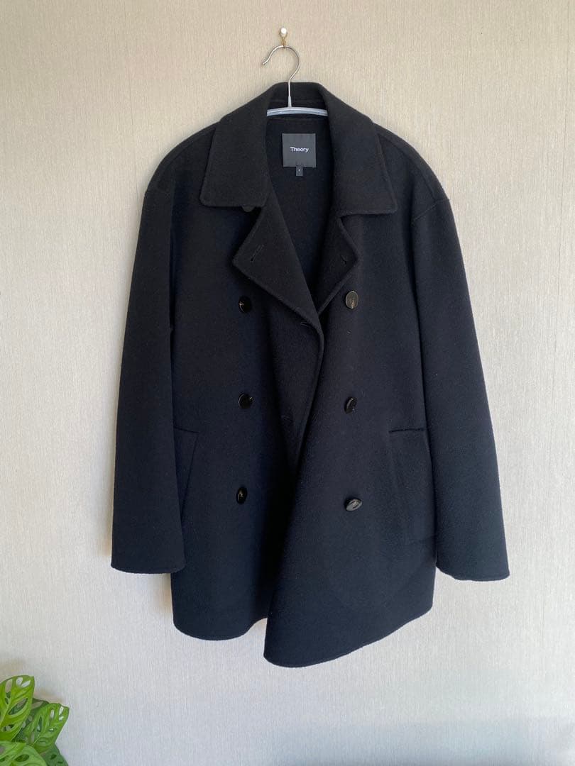 セオリー カシミヤ ダブルフェイス 木製ボタン ピーコート Pコート 黒