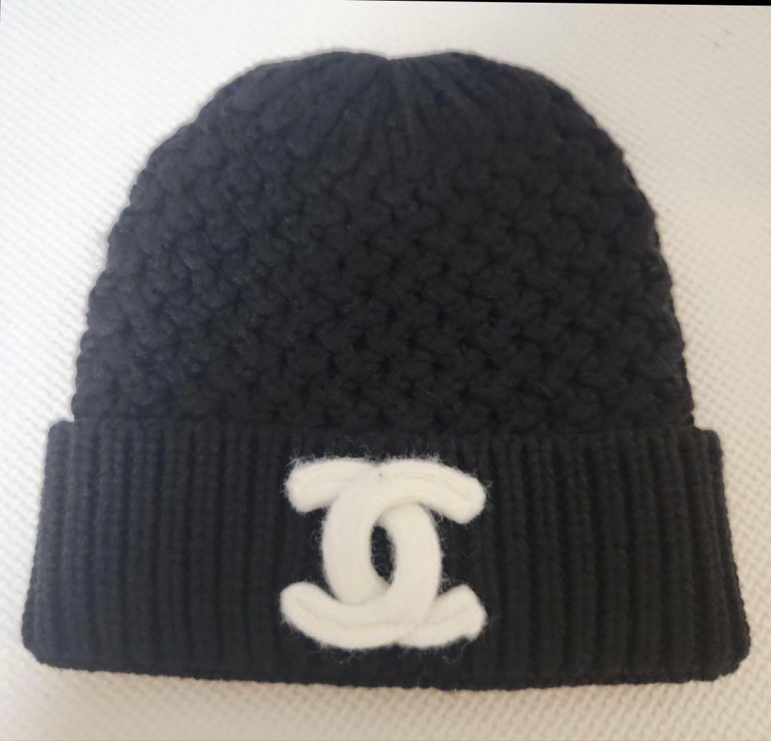 ccロゴ　ブラック ニット帽　編み込みデザイン　新品