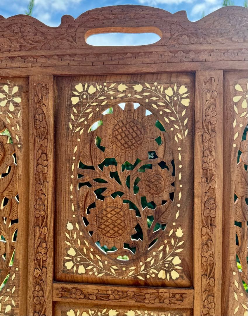 シーシャムウッド 象嵌彫刻 衝立 パーテーション インディアンローズウッド