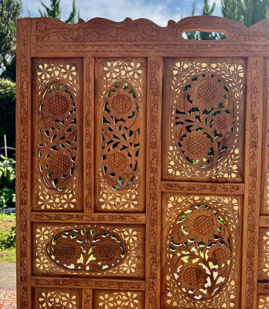 シーシャムウッド 象嵌彫刻 衝立 パーテーション インディアンローズウッド