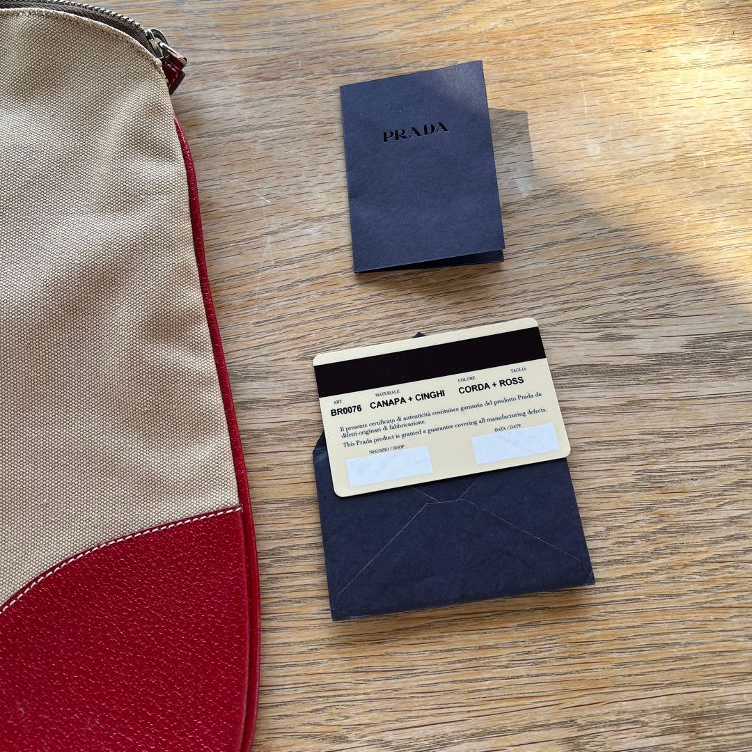 プラダ ベージュと赤 トートバッグ