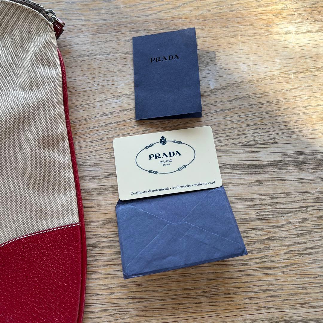 プラダ ベージュと赤 トートバッグ